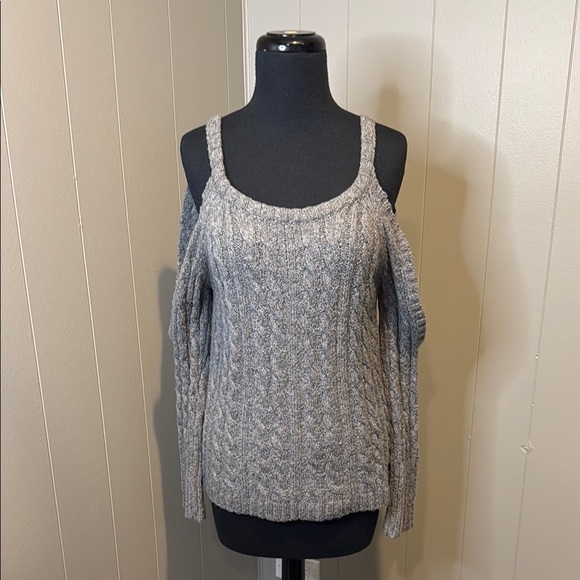 Z Olivaceous Gray Off-the-Shoulder Sweater Cable Knit Straps - Picture 1 of 5